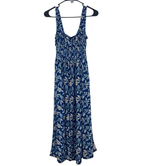 Faherty sunseeker blue ginger midi floral boho coastal cowgirl dress pockets XS - Picture 8 of 13